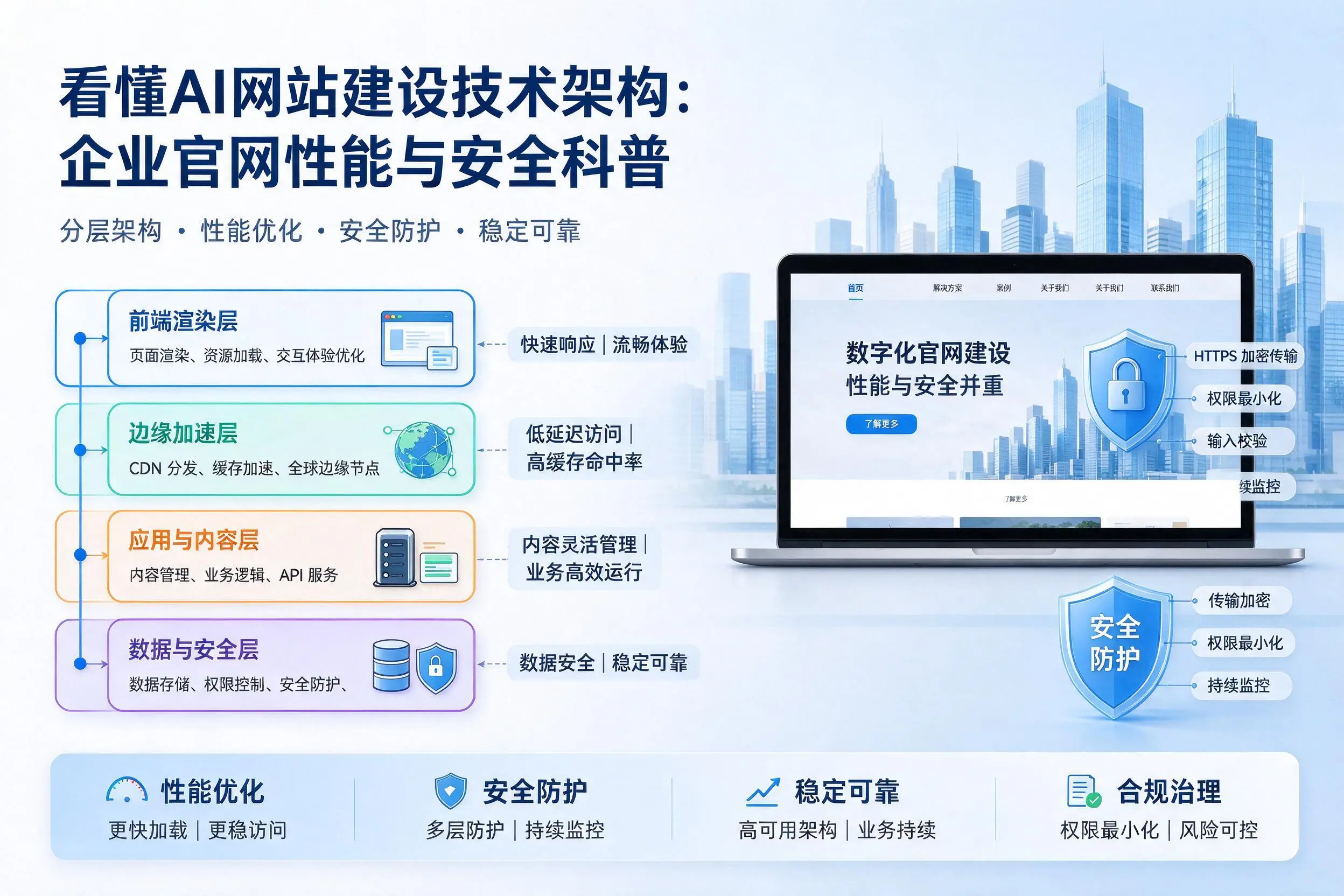 看懂AI网站建设技术架构：金昌企业官网性能与安全科普
