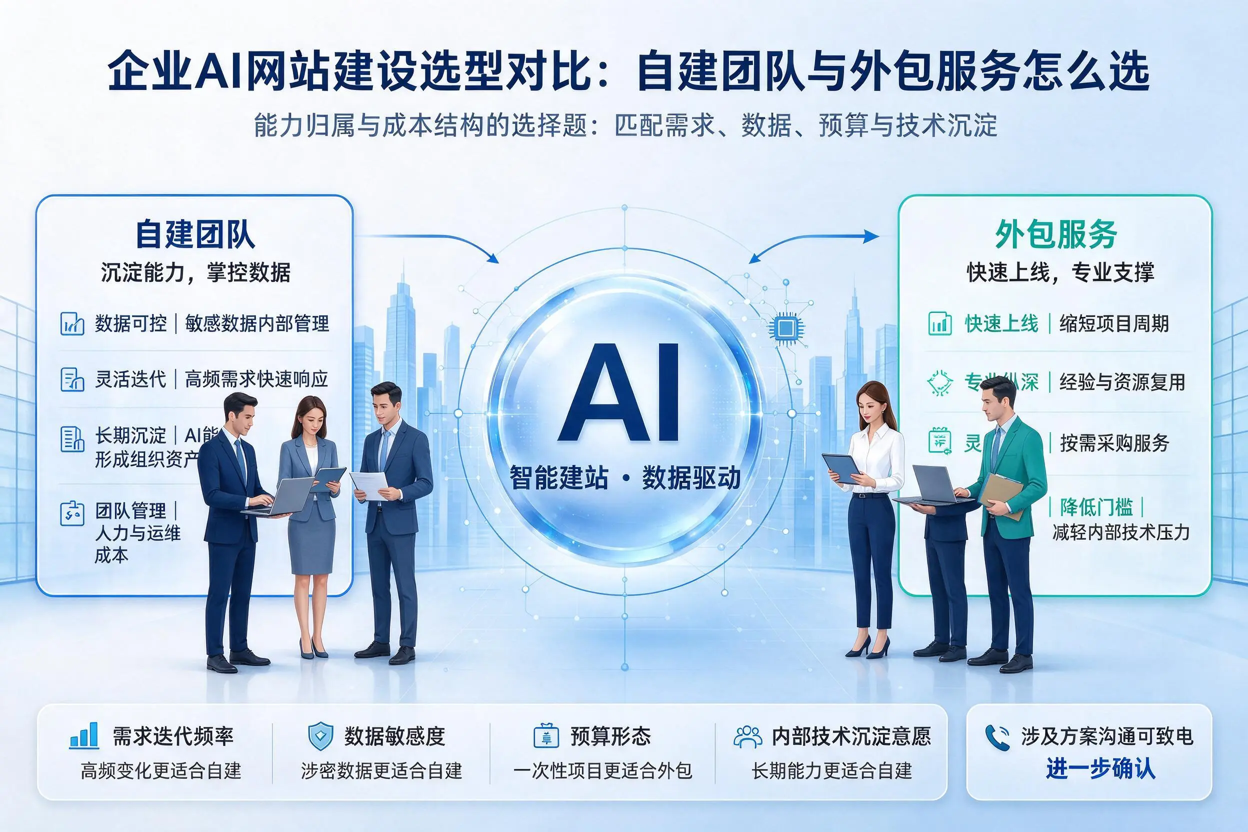 金昌企业AI网站建设选型对比：自建团队与外包服务怎么选