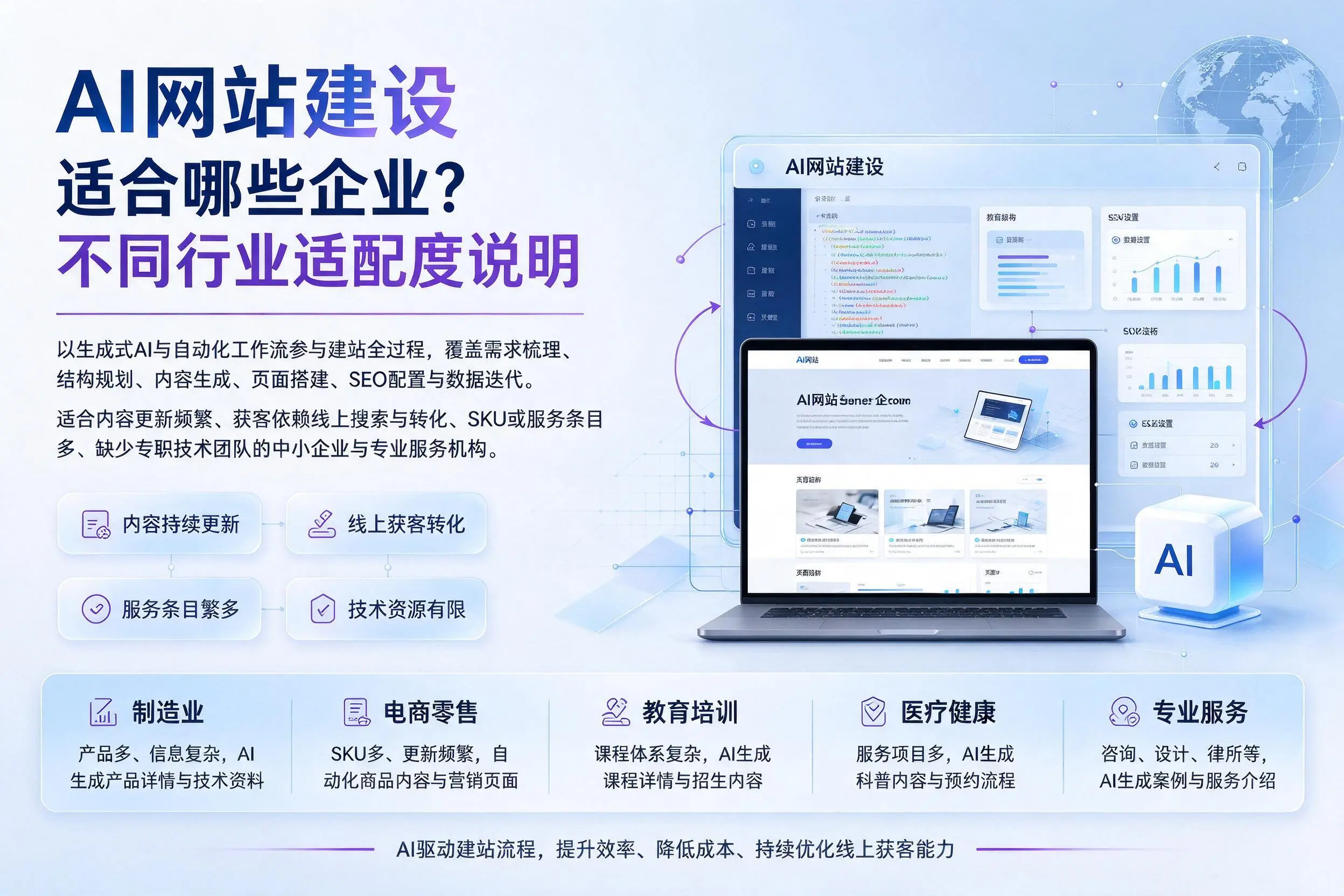 AI网站建设适合哪些企业？金昌不同行业适配度说明
